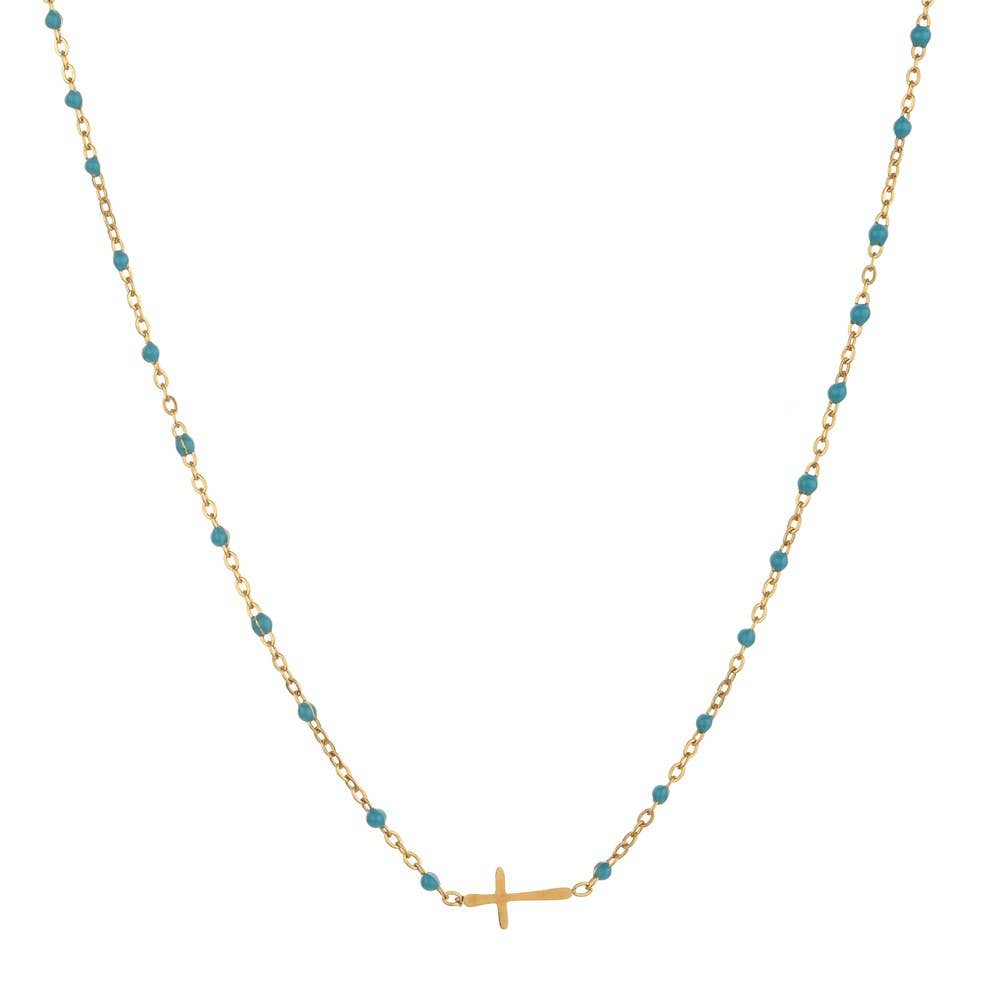 Delicate Cross Beaded Enamel Necklace
