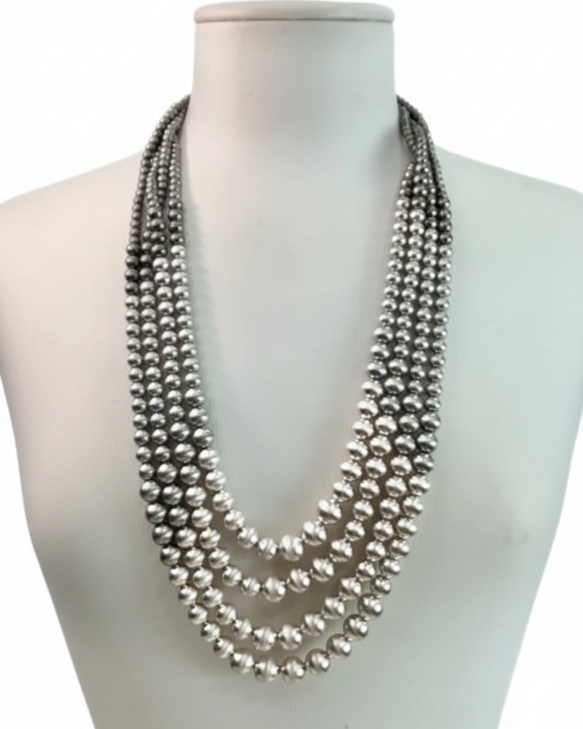 Vintage-Inspired Multi-Strand Metallic Bead Statement Necklace