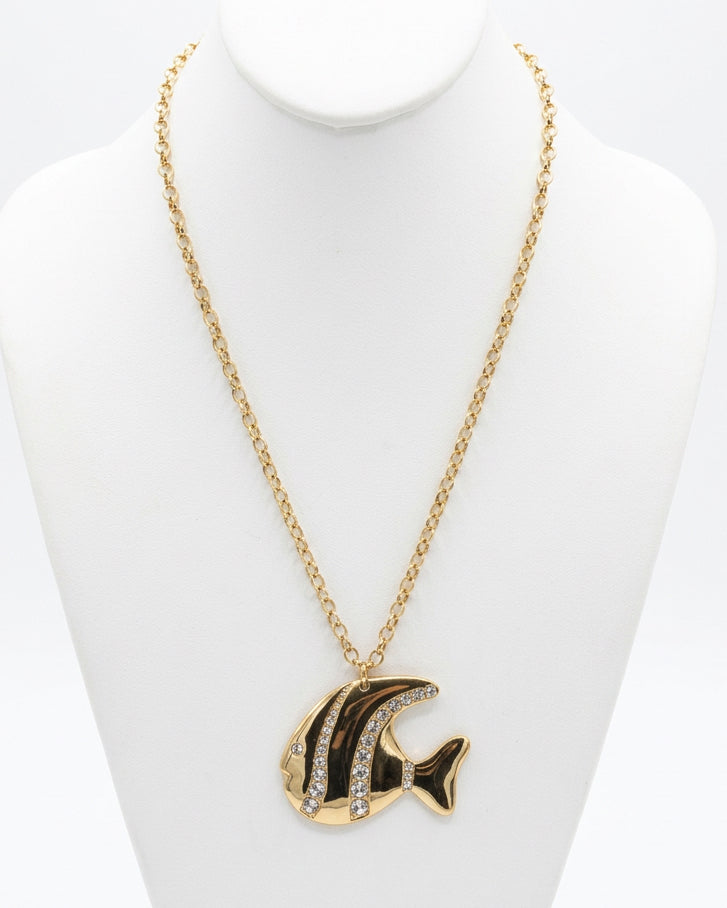 Vintage Deadstock Striped Crystal Pendant Necklace