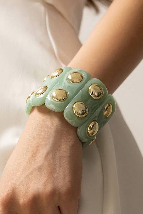 Color-Block Gold Acrylic Stretch Cord Bracelet