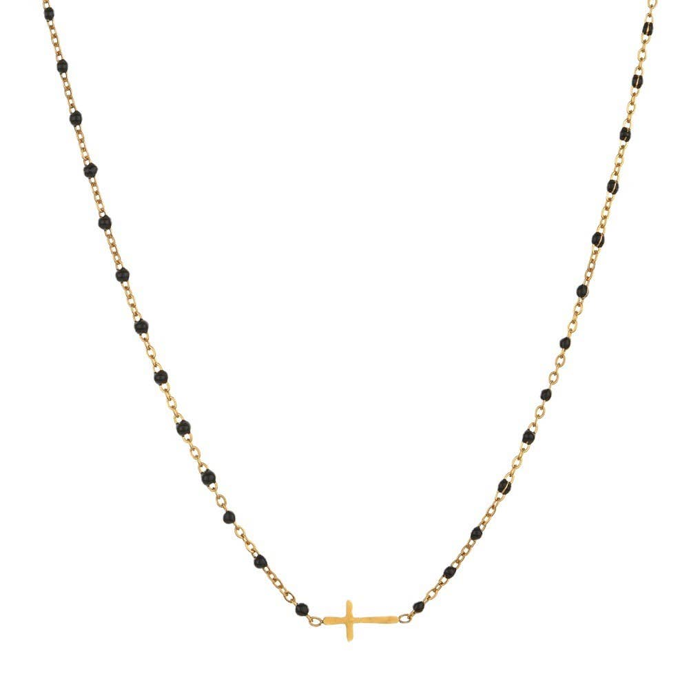 Delicate Cross Beaded Enamel Necklace