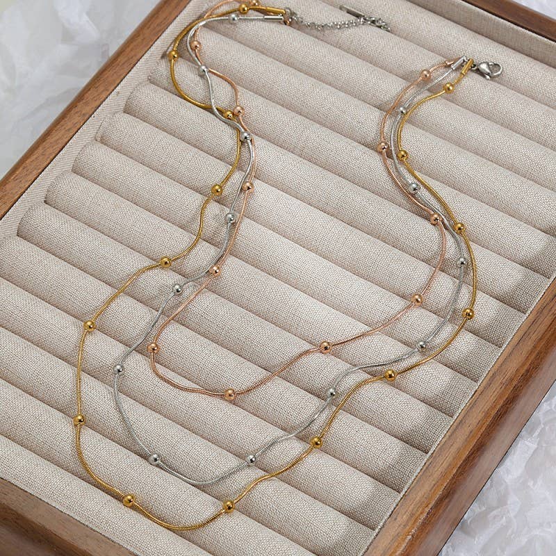 Triple Layer Rose Gold, Silver & Gold Necklace