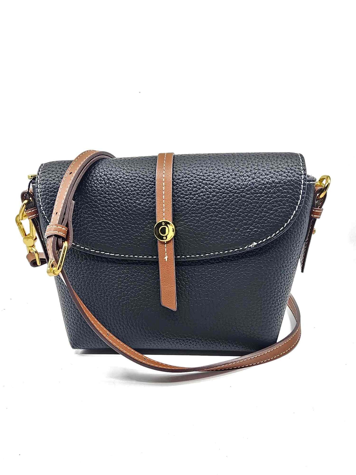 Genuine Pebble Leather Zip Flap Shoulder Handbag