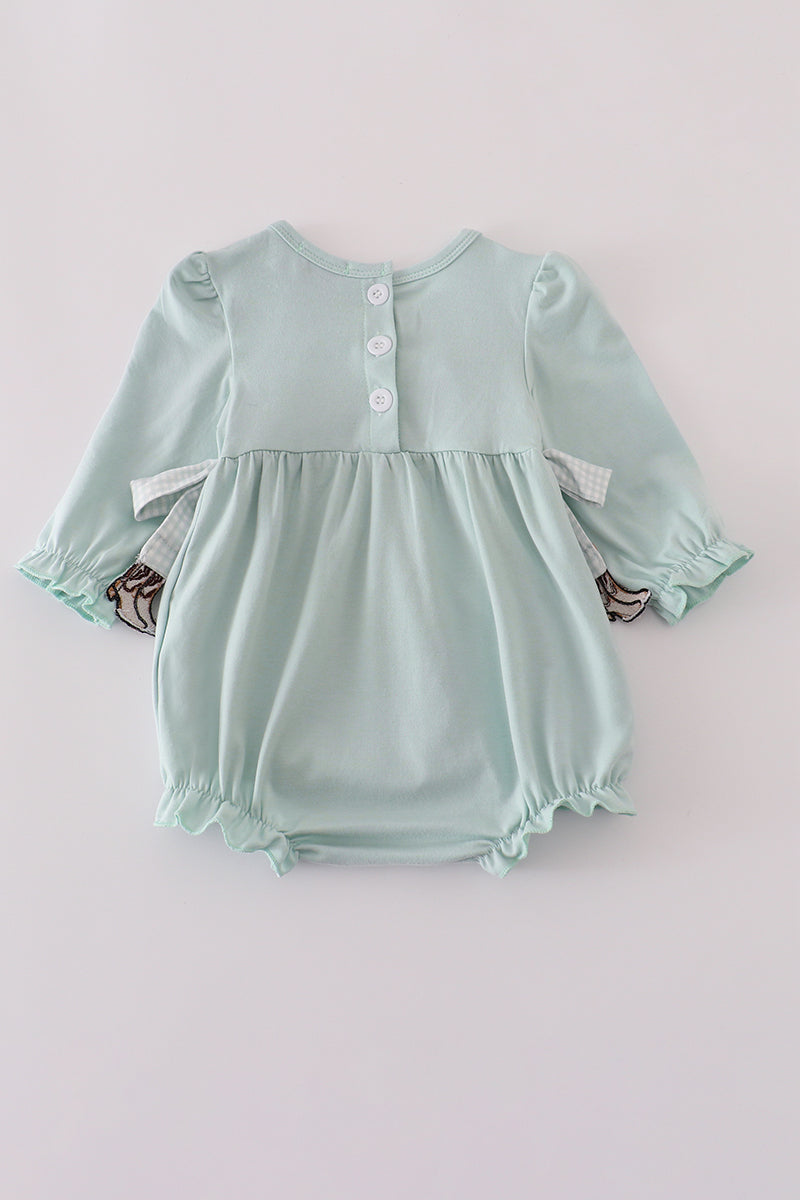 Blue Boots Embroidery Ruffle Bubble