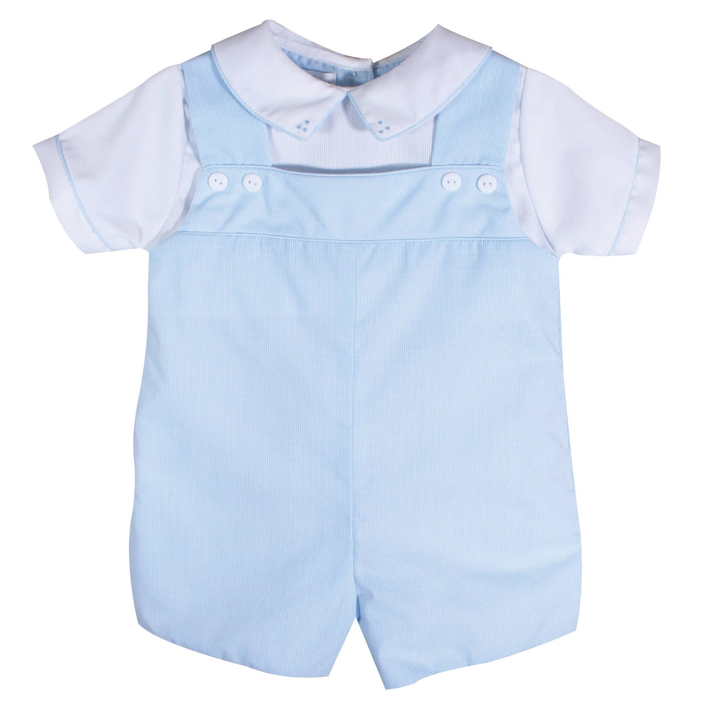 Blue Check Romper with Embroidery