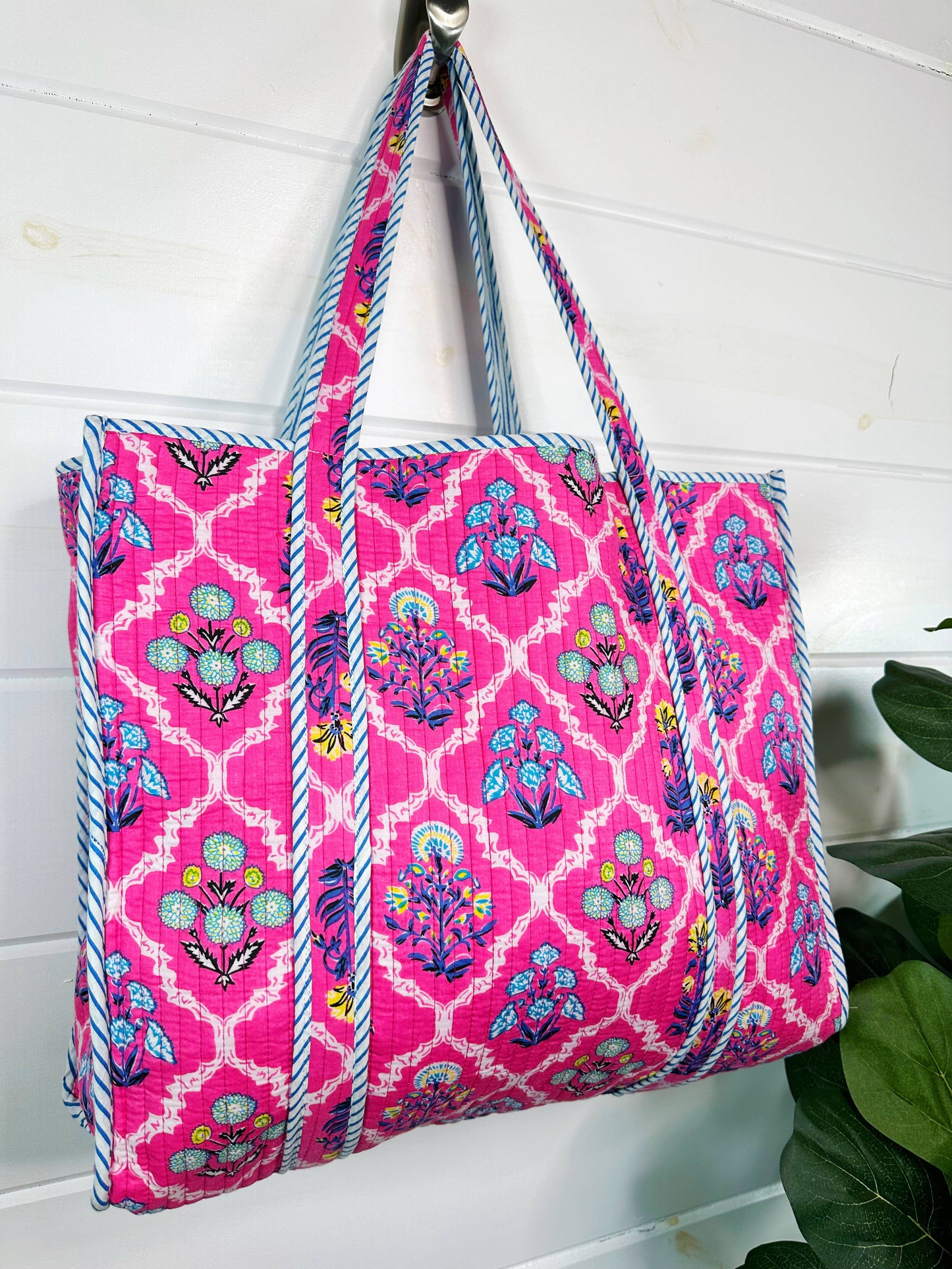 Pink Wildflowers Quilted Tote
