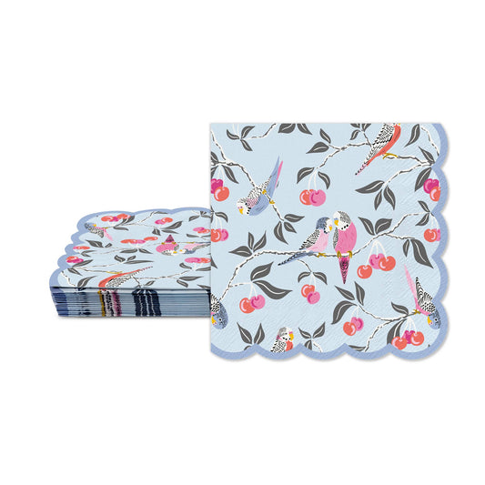 Birds in the Cherry Tree Scalloped Beverage Napkins