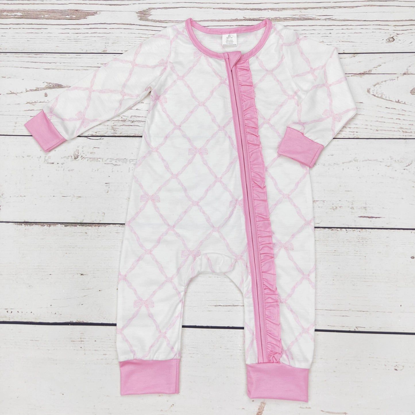 Baby Pink Bow Bamboo Zippy Sleeper