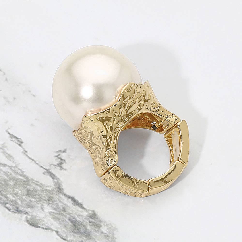 Bold Pearl Accented Metal Stretch Ring