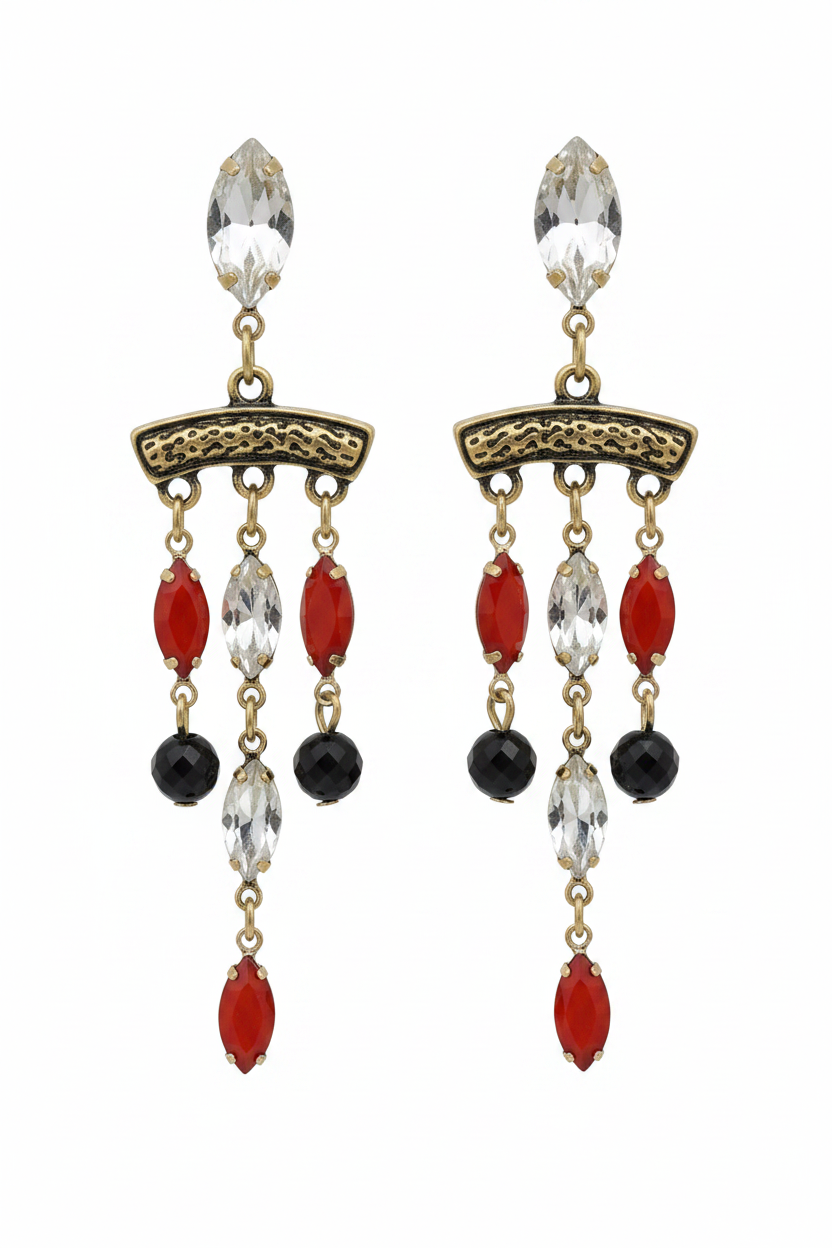 Vintage Chandelier Red & Black Dangle Earring