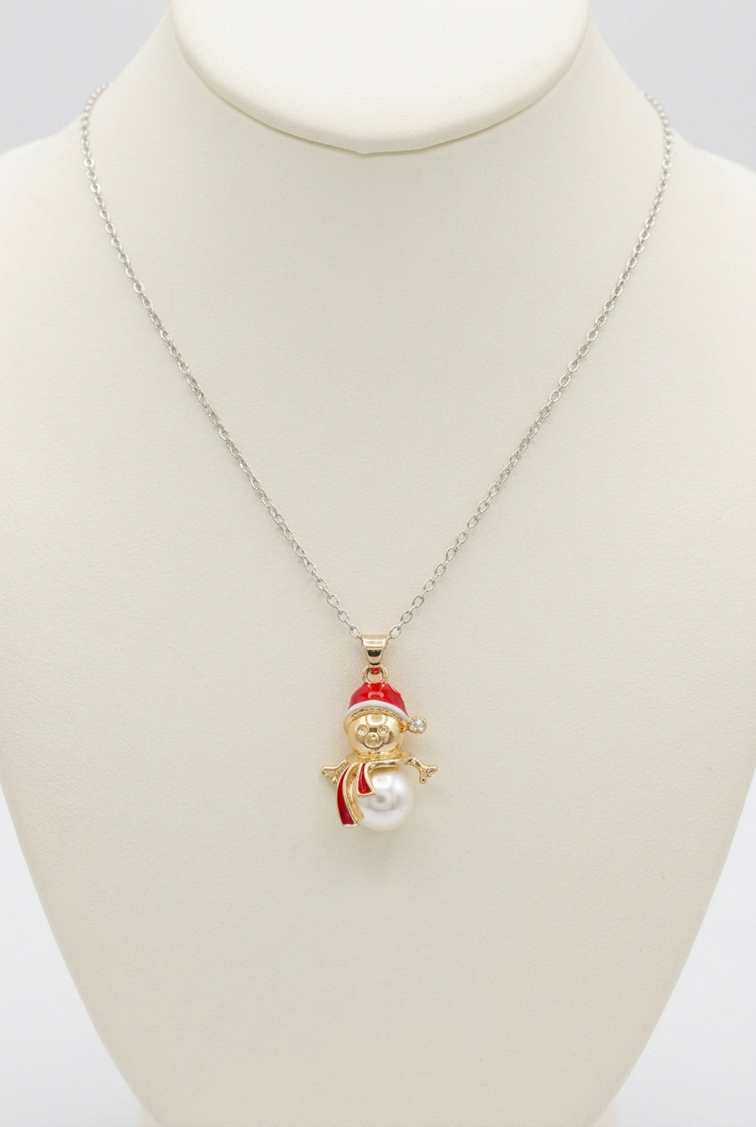 The Frosty Pearl Snowman Pendant Necklace