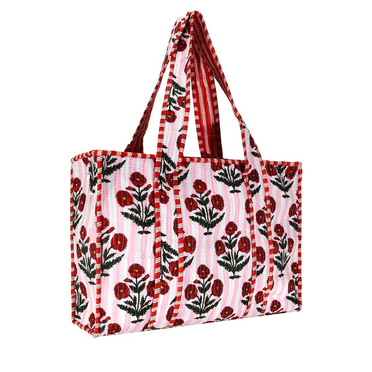 Pink Floral Cotton Tote Bag- Large