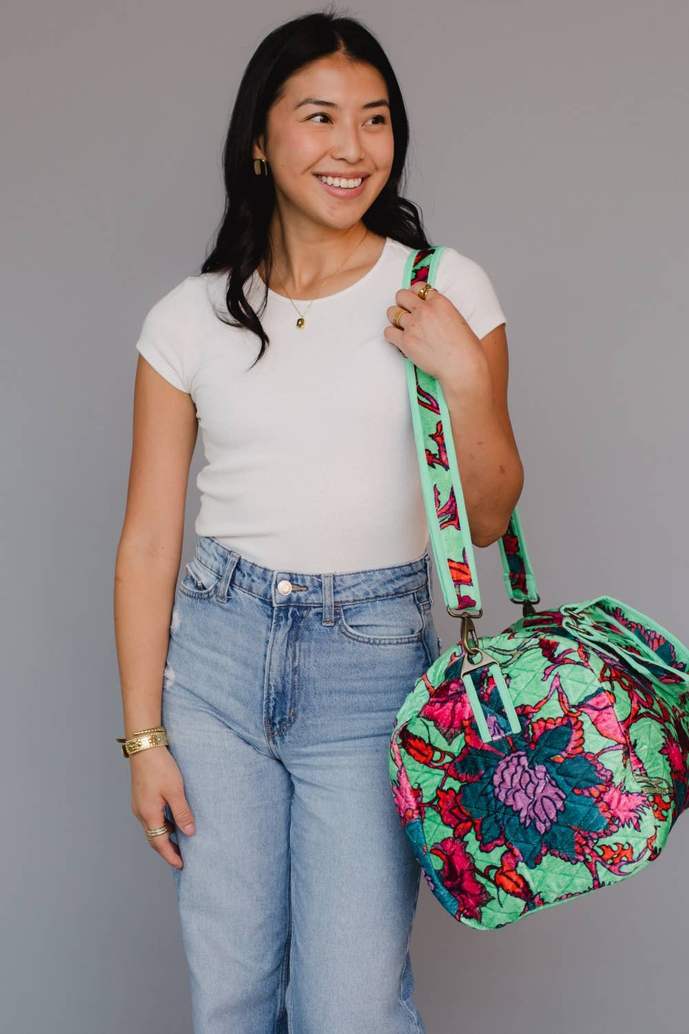 Mint & Multicolored Floral Duffle
