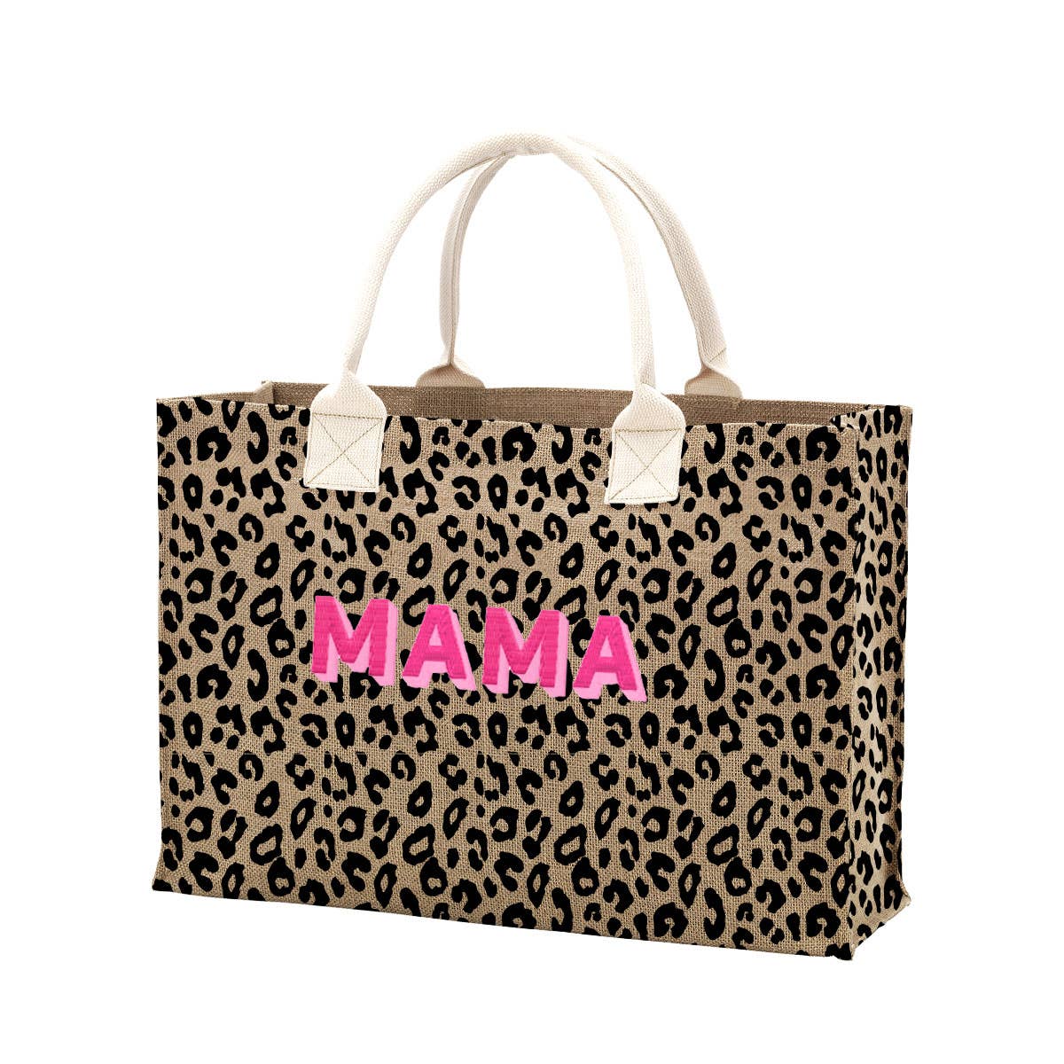 Mama Leopard Burlap Tote Bag