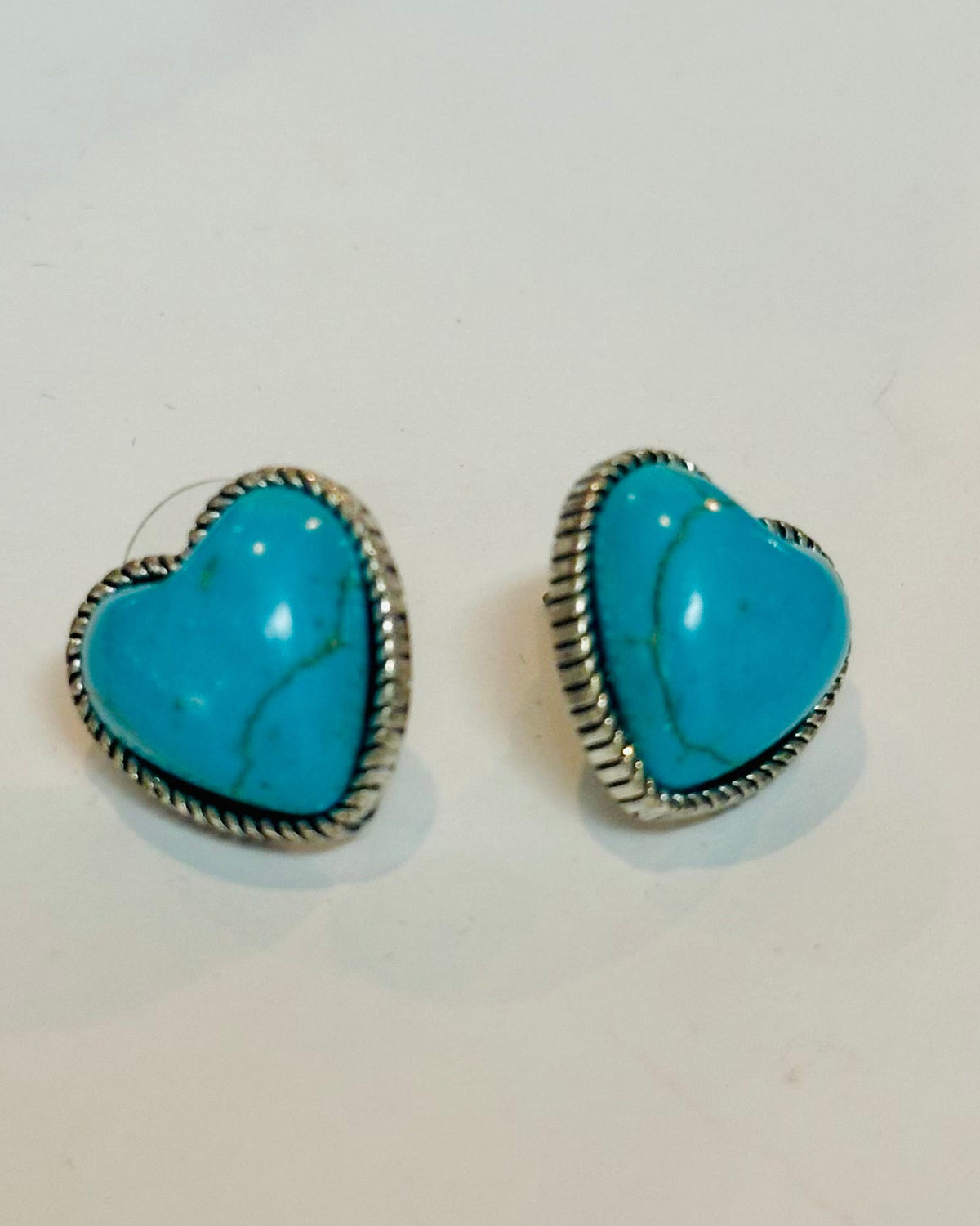 Vintage Turquoise Cabochon Heart Stud Earrings