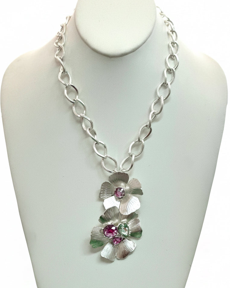 Vintage Blossom Archival Textured Floral Link Necklace