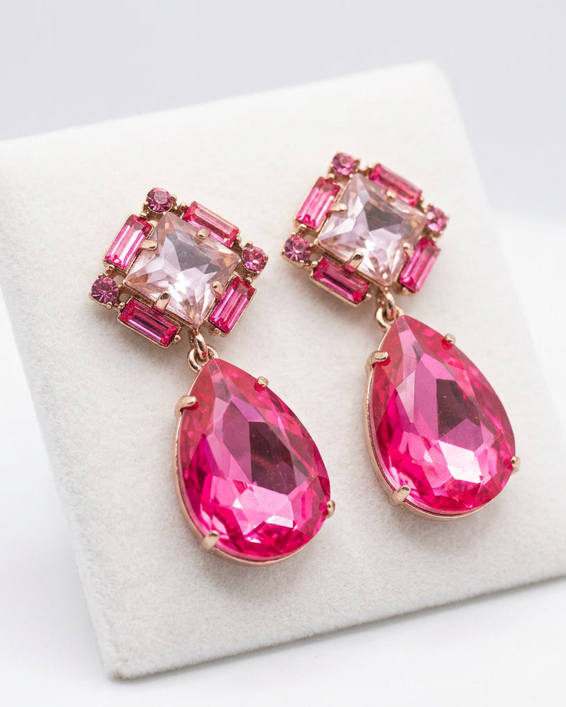 Vintage Faceted Crystal Drops in Fuchsia