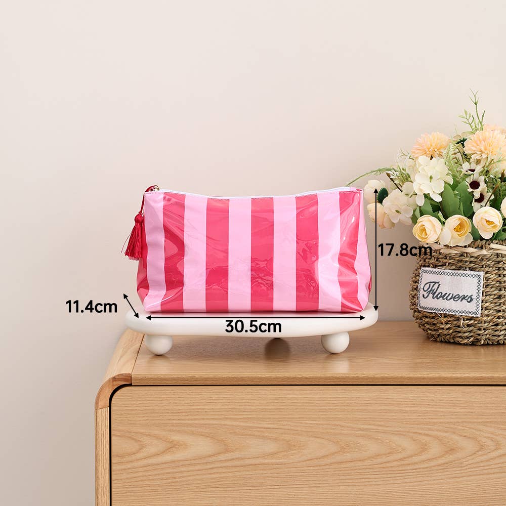 Pink Waterproof Fun Stripes Cosmetic Case