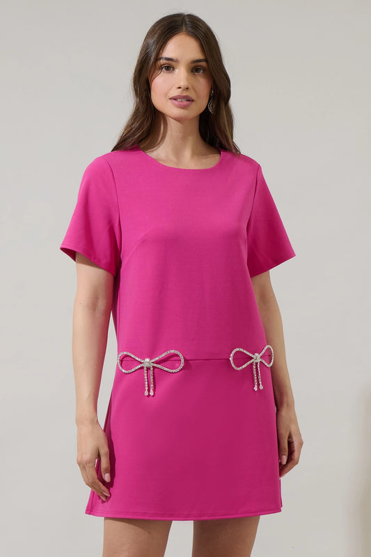 Benicia Bow Short Sleeve Pink Mini Dress