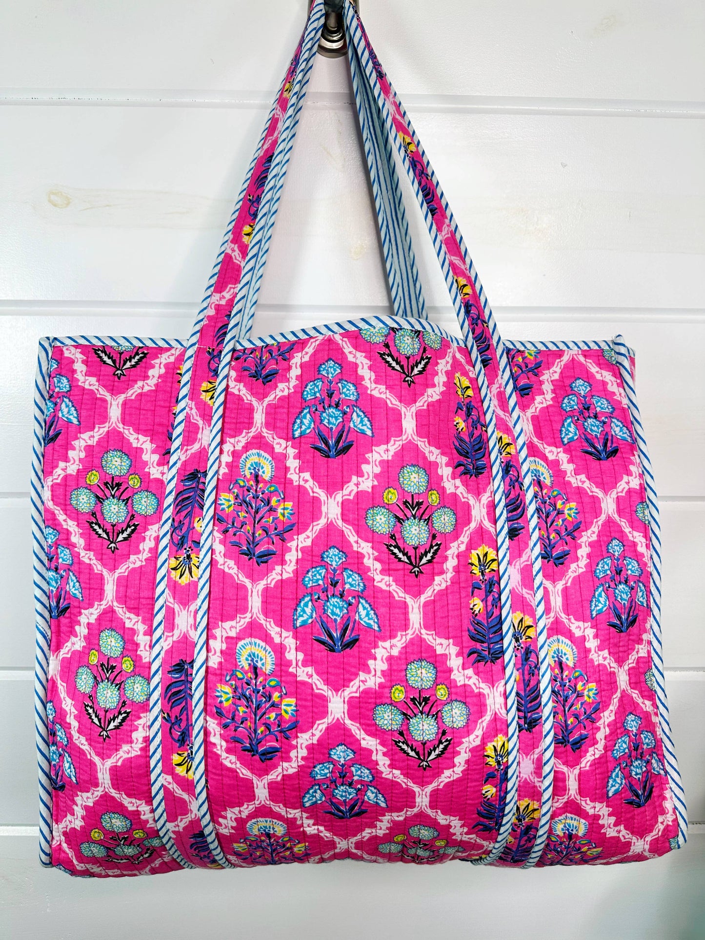 Pink Wildflowers Quilted Tote