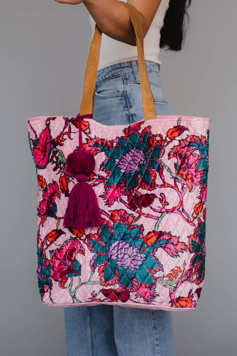 Lt. Pink & Multicolored Floral Tote