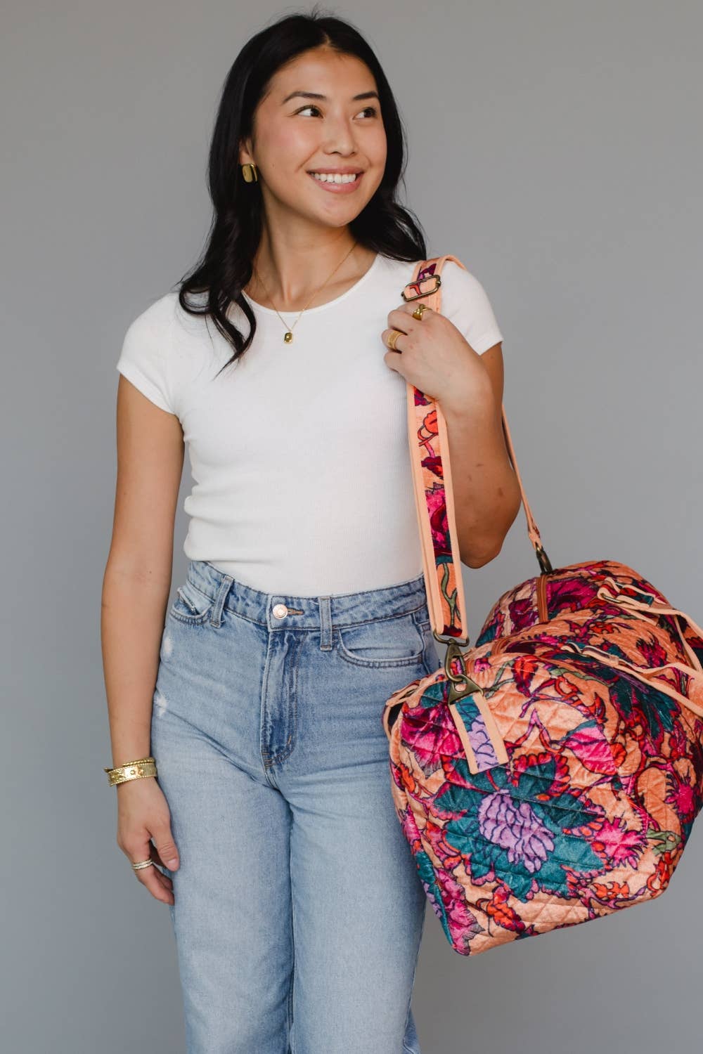 Lt. Orange & Multicolored Floral DufflE