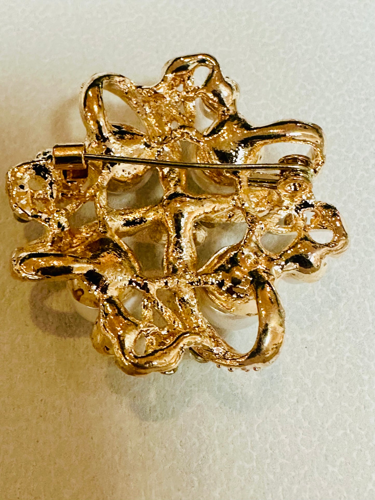Vintage Faux Pearl and Rhinestone Maltese Cross Brooch