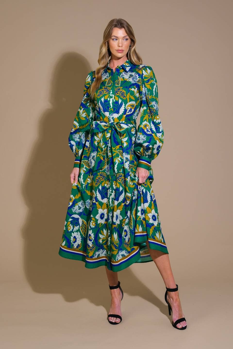 Green Vibrant Midi Shirt Dress