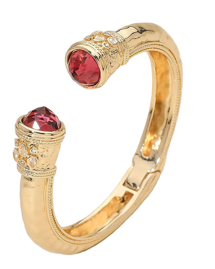 Fuchsia Stone Tip Accent Hinged Cuff Bracelet