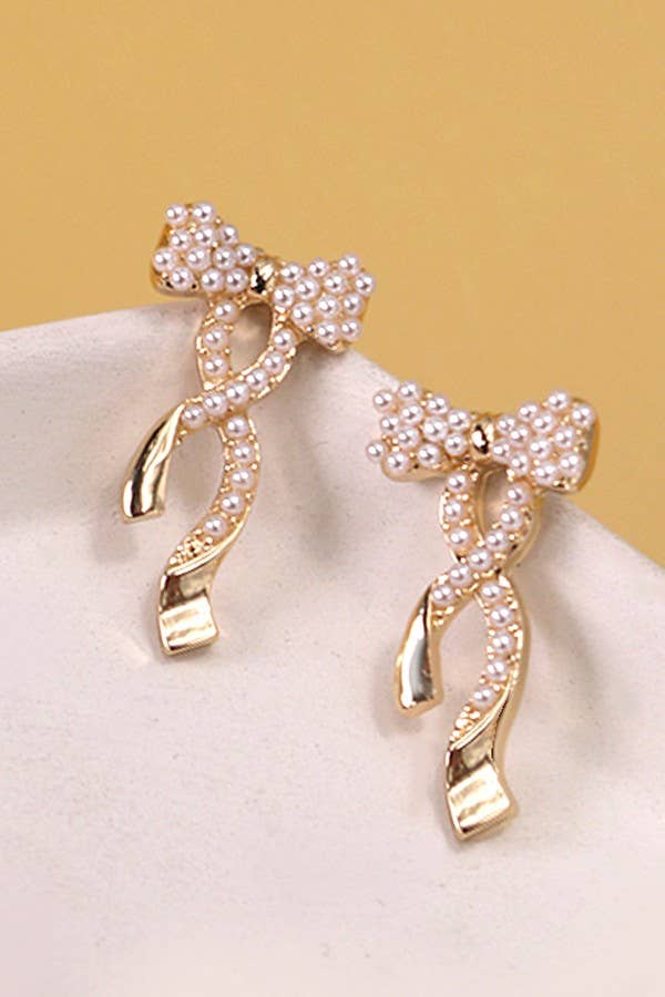 Bow Pearl Gold Earrings
