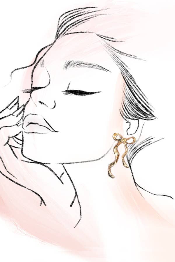 Hammered Long Bow Drop Earrings