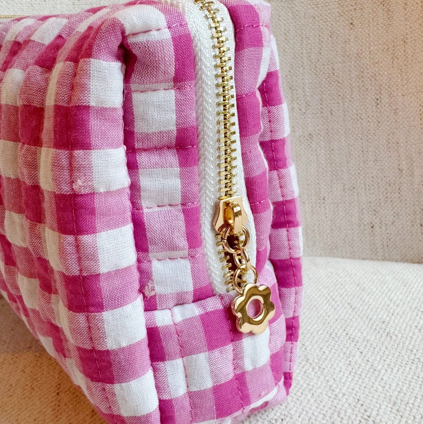 Pink Gingham Cosmetic Case