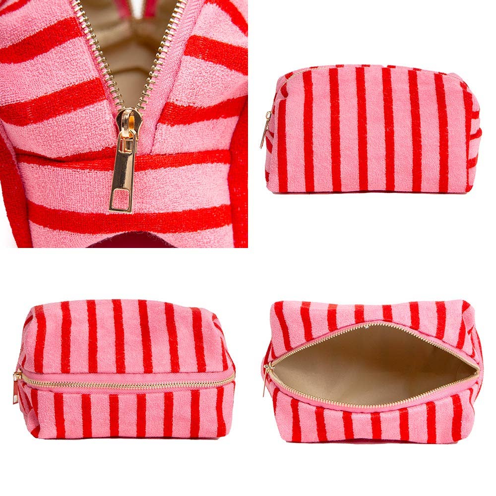 Striped Terry Textured Cosmetic Pouch Bag