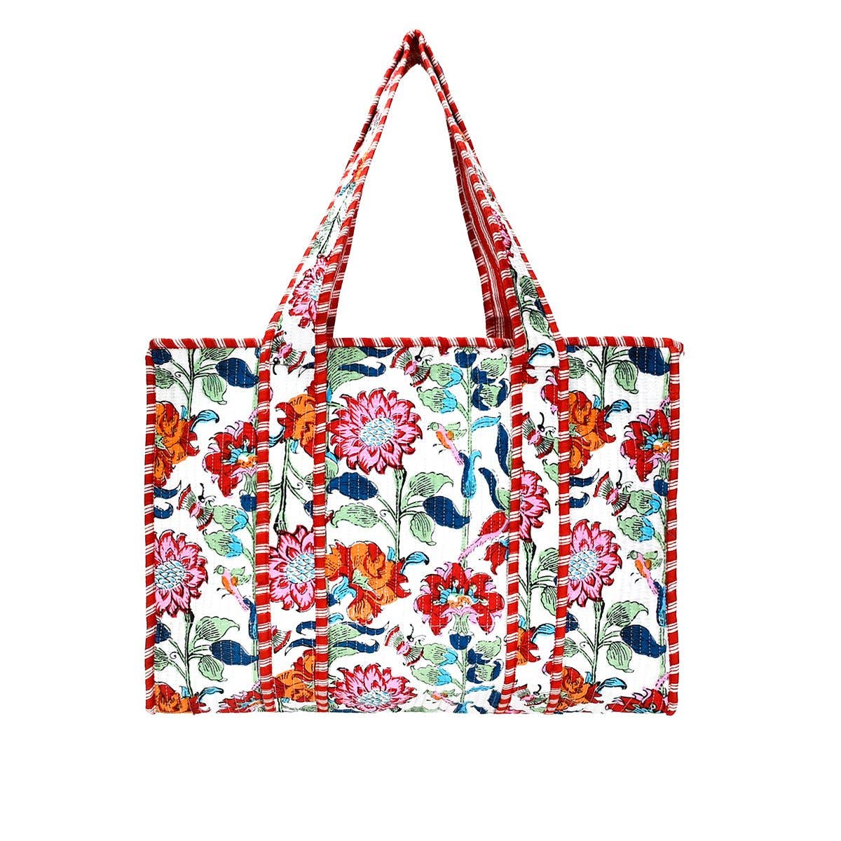 Red Floral Cotton Tote Bag- Small & Large