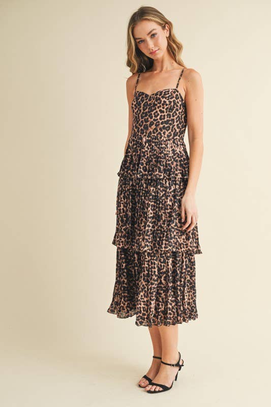 Leopard Print Sweetheart Neckline Midi Dress
