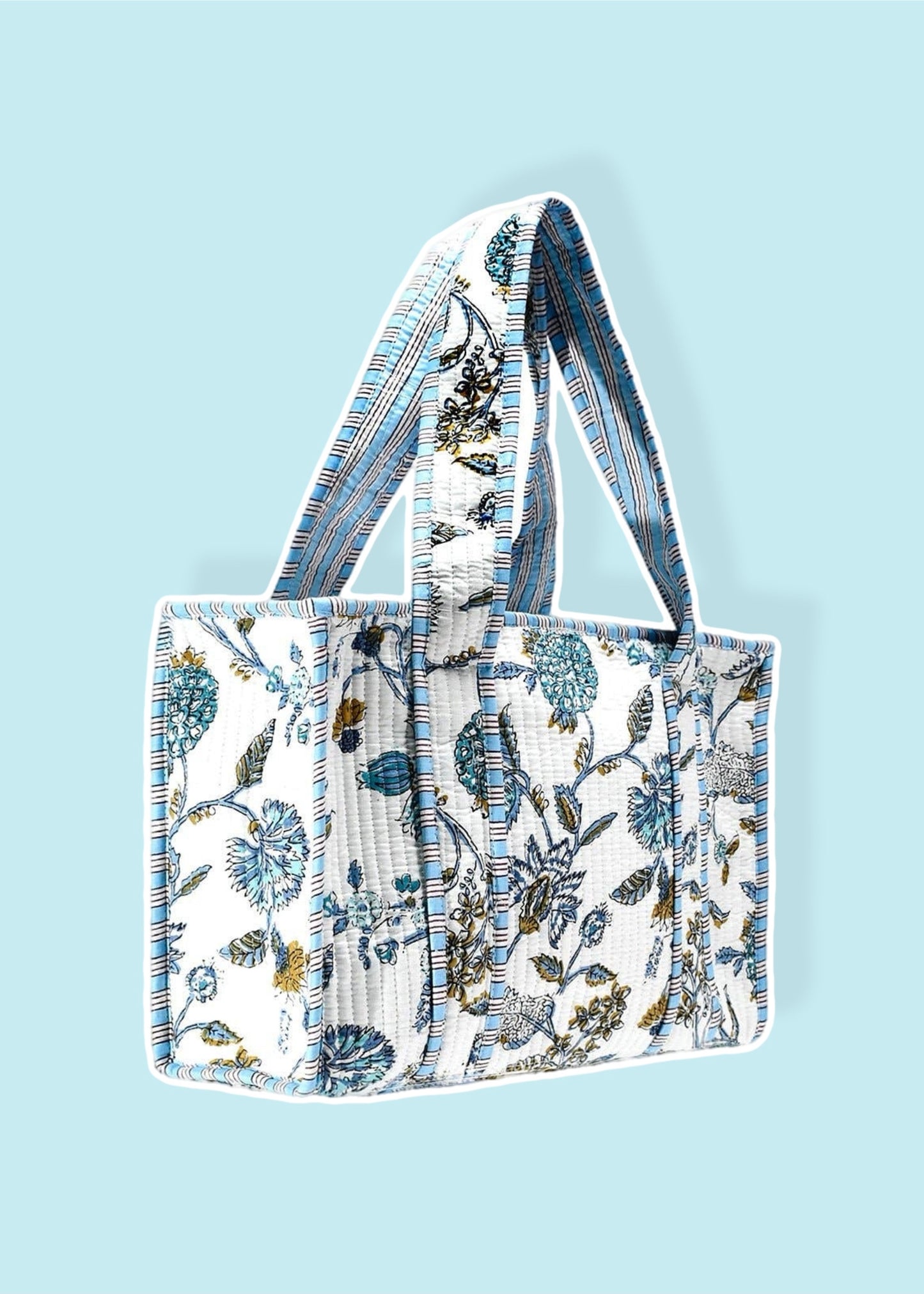 Light Blue Cotton Tote Bag- Large