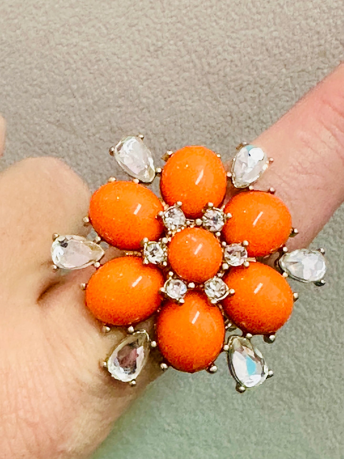 Retro Bloom Orange Stretch Cocktail Ring