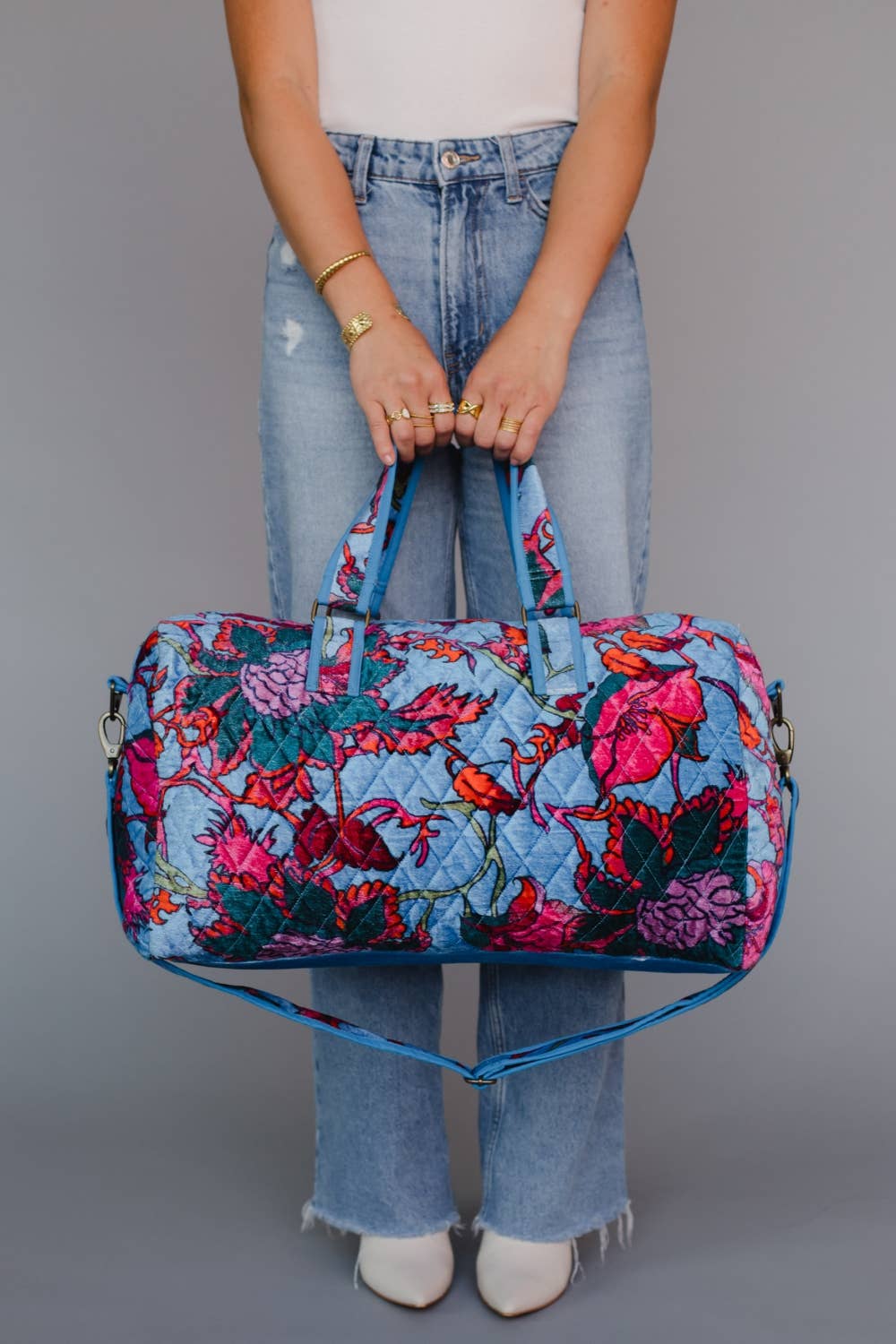 Bright Blue & Multicolored Floral Duffle
