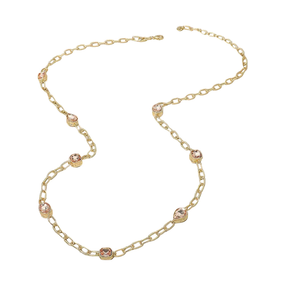 Peach Faceted Teardrop Stone Accent Long Necklace