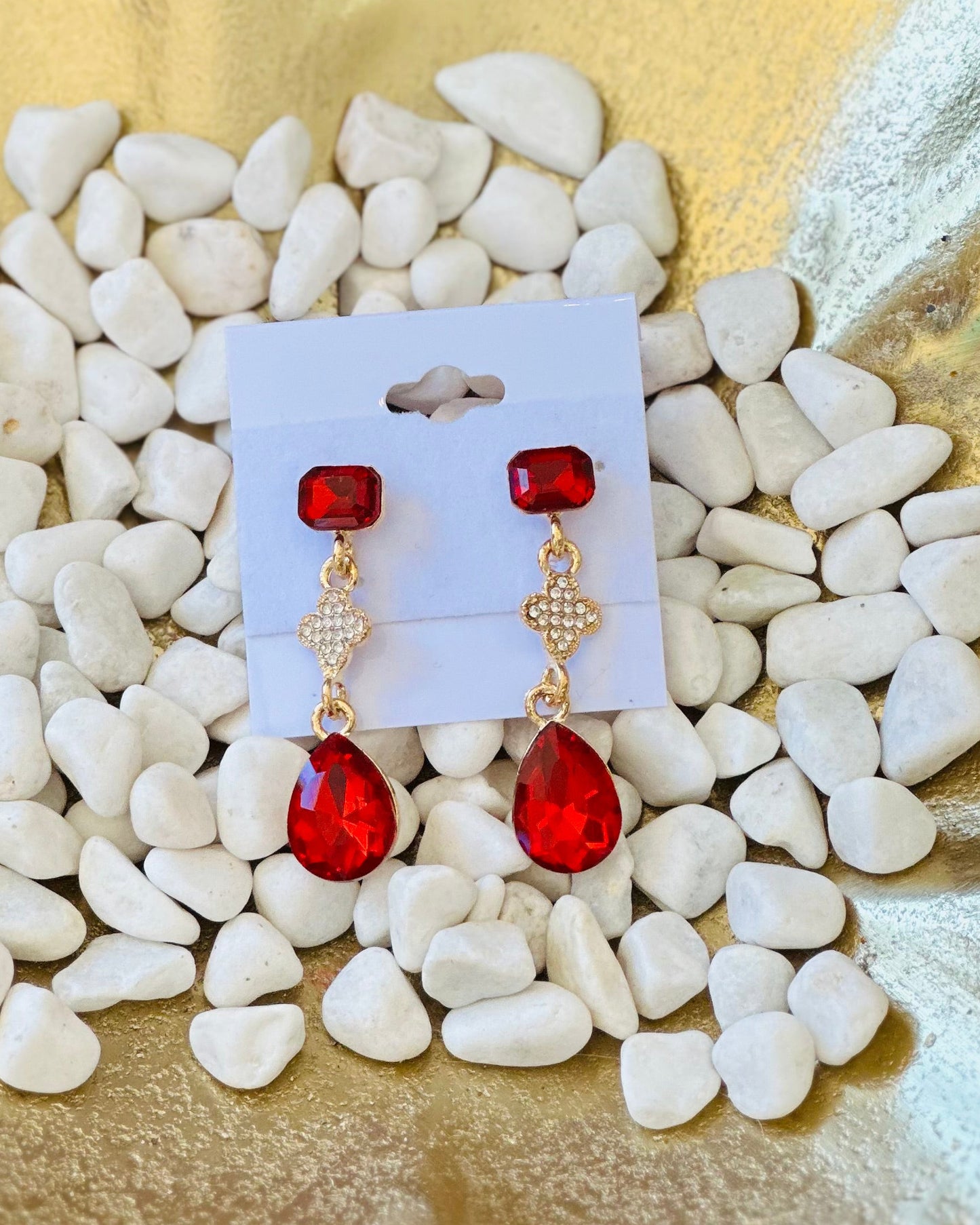 Crimson Starlight Pavé Teardrop Drops – Gold