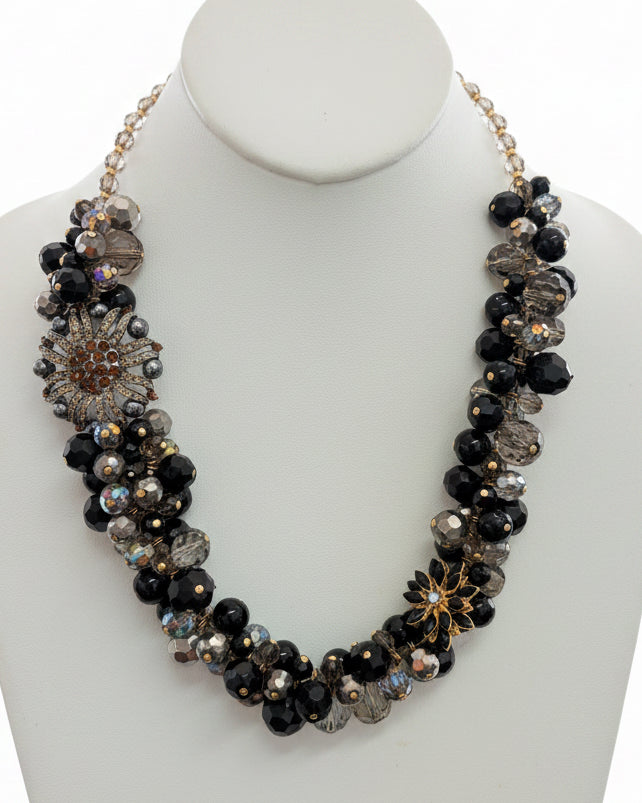 Vintage Asymmetrical Jet-Black Cluster Collar Necklace – Starburst Archive