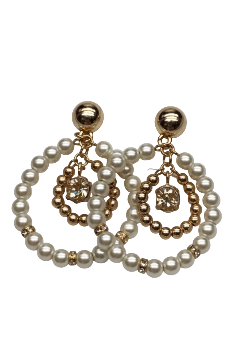 Vintage Tiered Pearl & Gold Bead Hoop Earrings