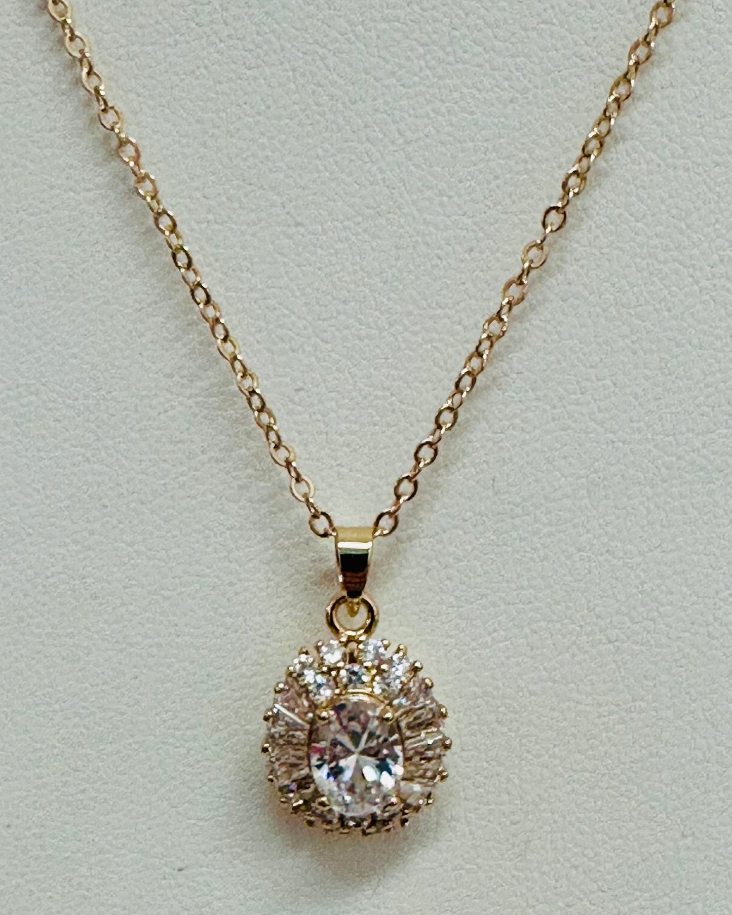 Oval Starburst Halo Pendant Necklace