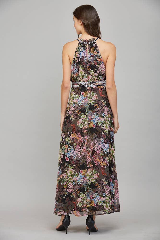 Floral Autumn Halter Maxi Dress