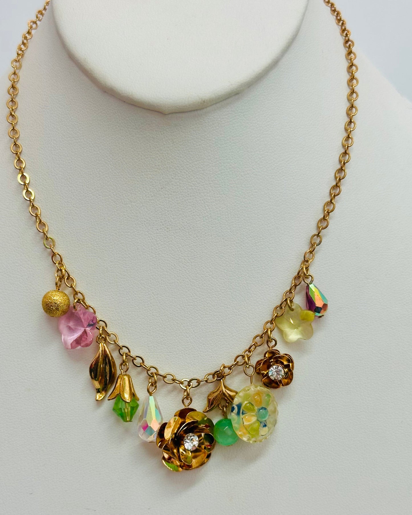 Vintage Botanical Charm Cluster Necklace