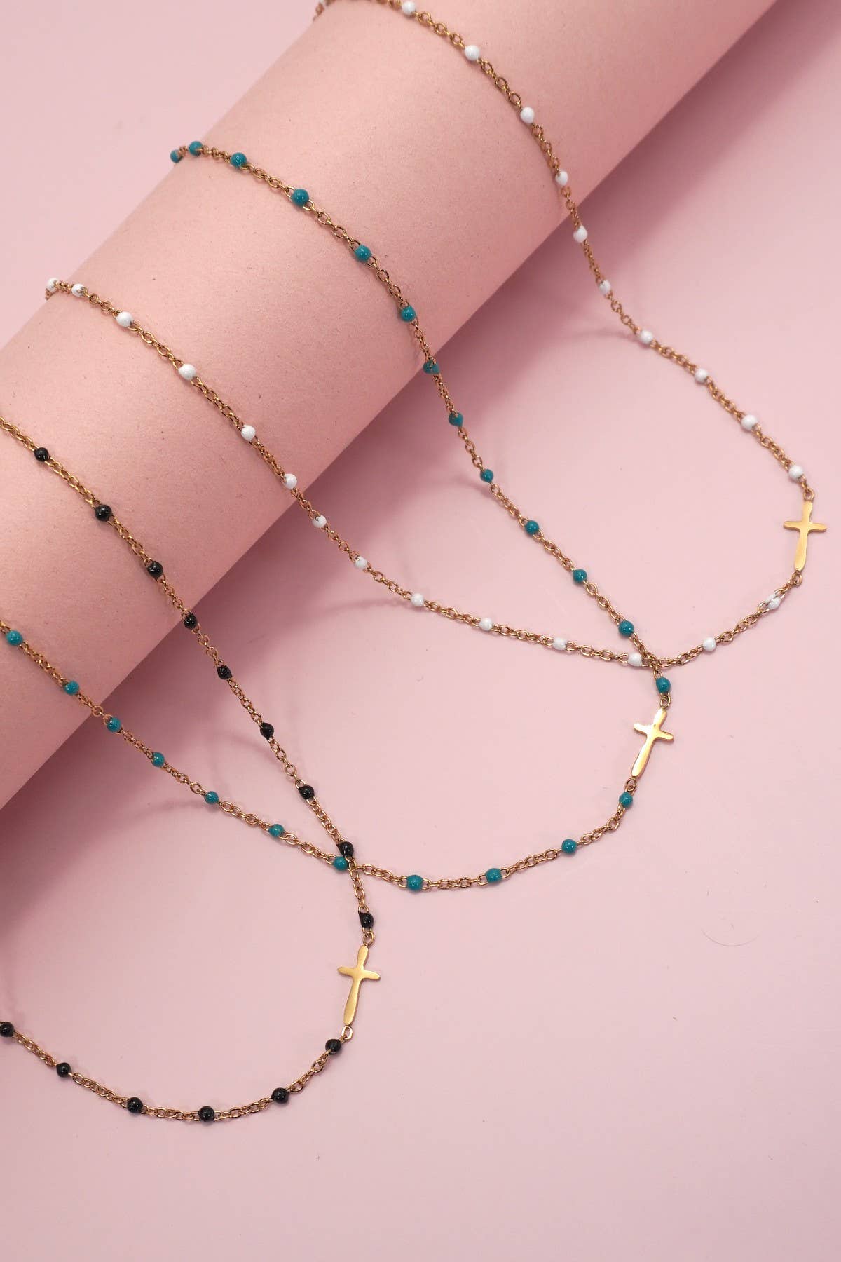Delicate Cross Beaded Enamel Necklace