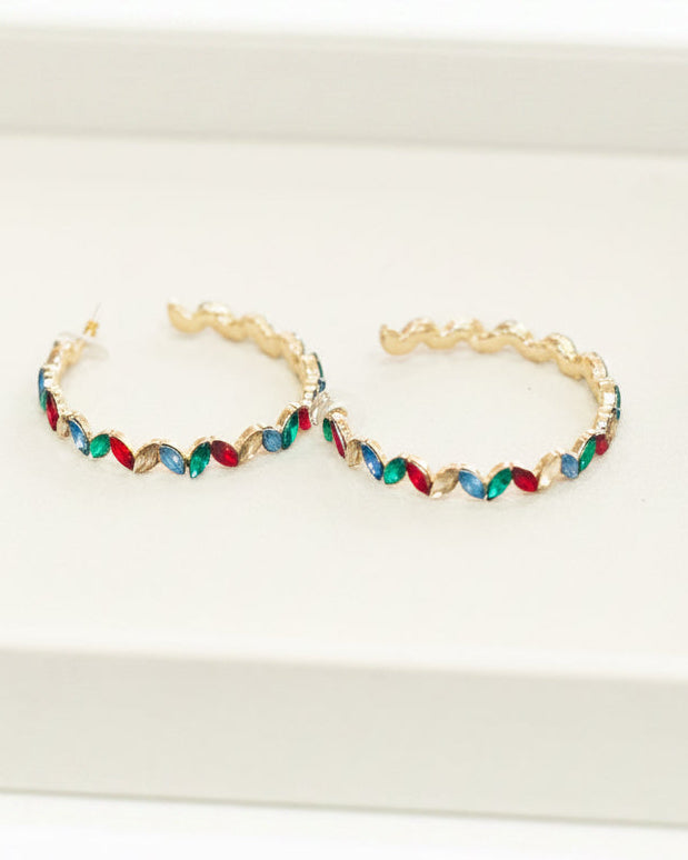 Vintage Jewel-Toned Wavy Hoop Earrings