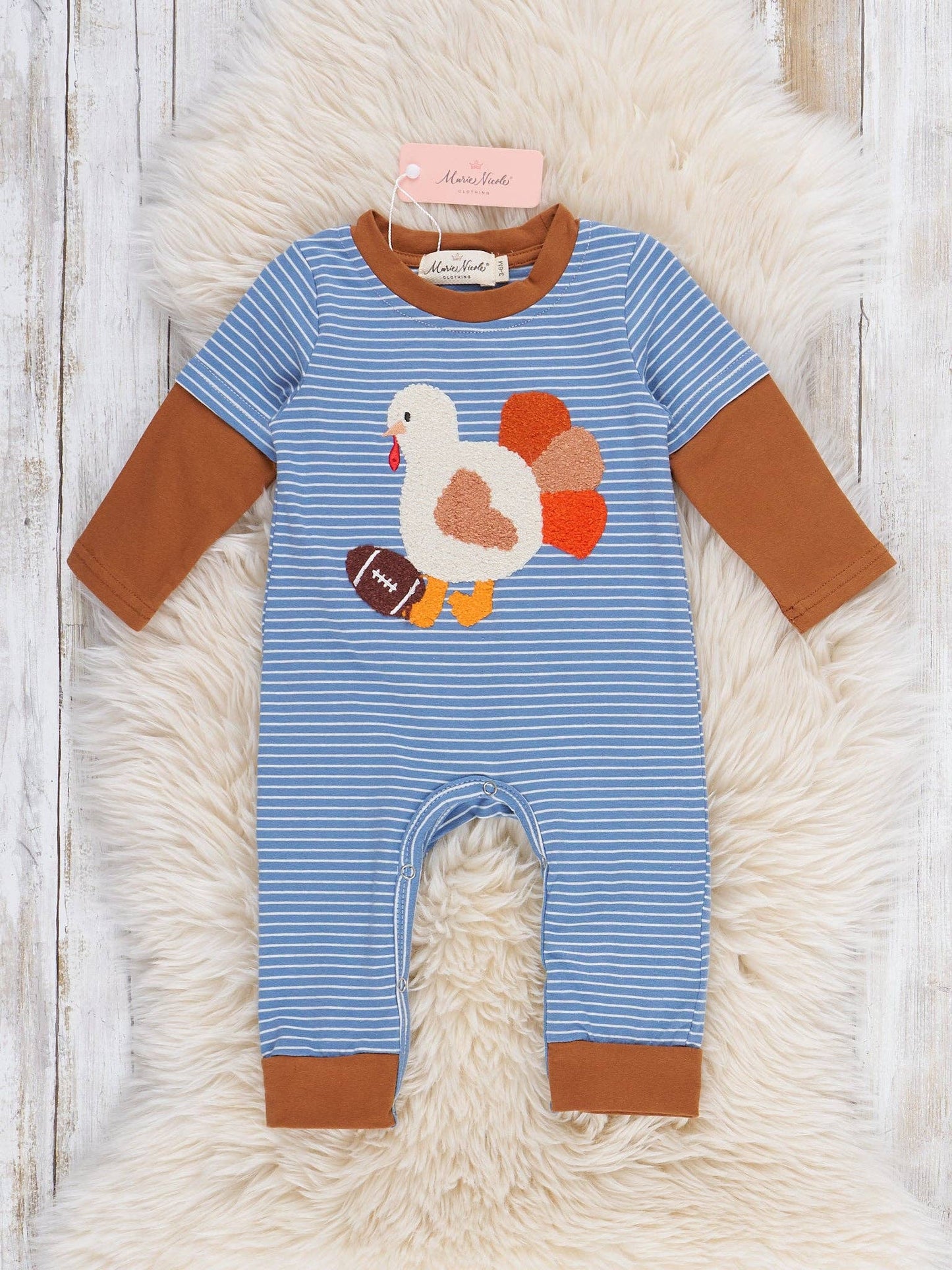 Turkey's Game Day  Boy's Striped Romper