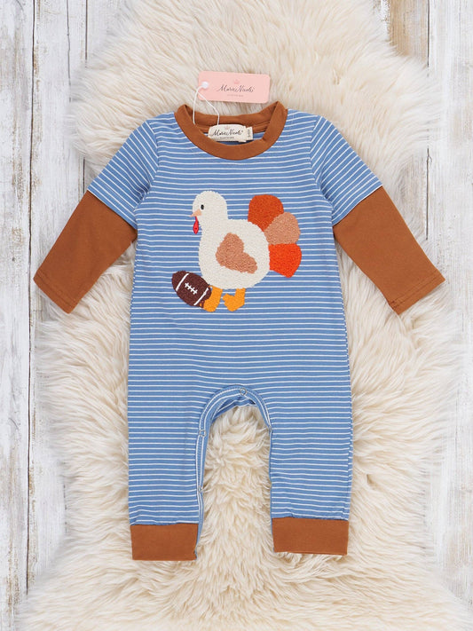 Turkey's Game Day  Boy's Striped Romper