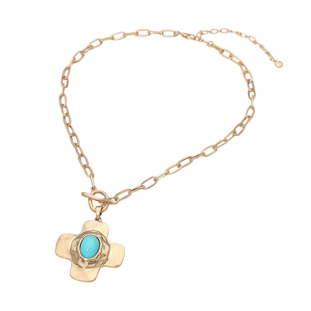 Oval Pearl Toggle Cross Pendant Necklace